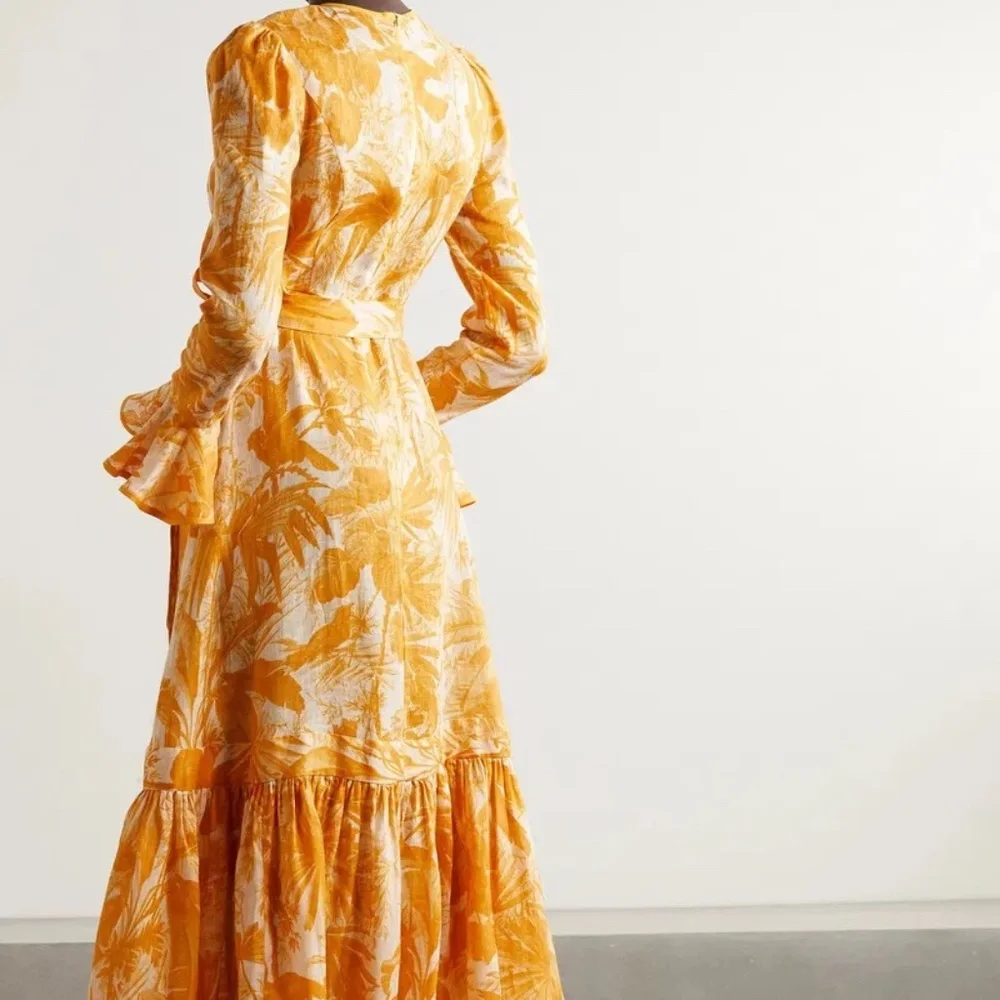 Zimmermann Linen Midi Dress (Mae Belted Ruffled - Yellow/Ivory/White) - Picture 3 of 10